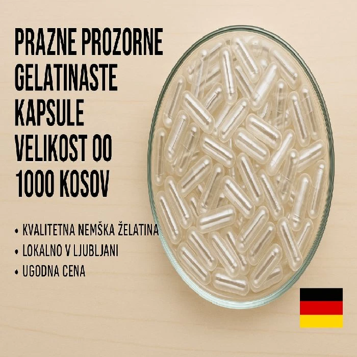 Prazne prozorne gelatinaste kapsule velikost 00 1000 kosov